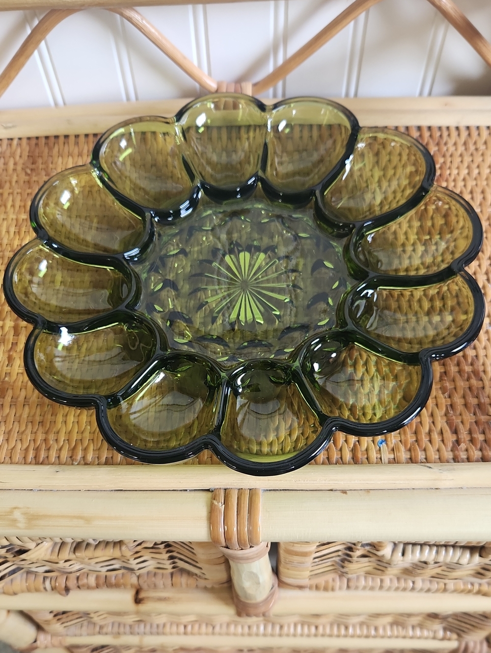 Vintage Avocado Green Deviked Egg Dish